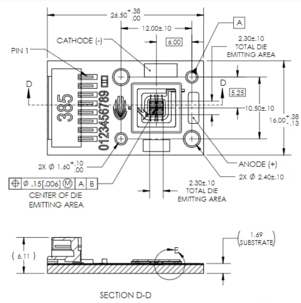 Mechanical Drawing - Luminus Devices CBM-50X-UV Ultraviolet Chip On Board LEDs